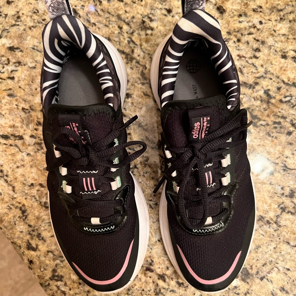 Adidas Black Sneakers with Pink Highlights